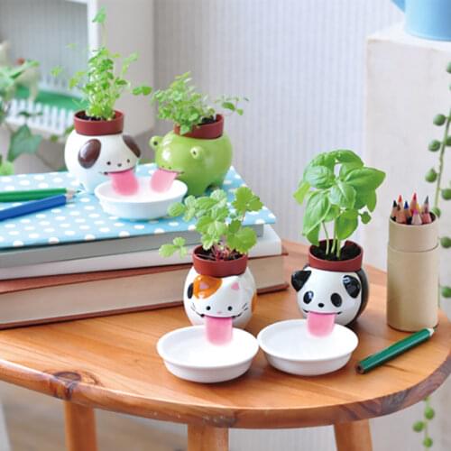 1Pcs Cartoon Cute Frog /cat/ Dog/ Panda Ceramic Flower Pot Small Animal Succulent Pot Bonsai Cactus Pot Indoor Office Decor