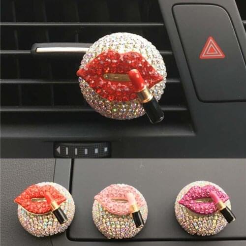 1pc Rose Red Car Air outlet perfume clip studded red mouth car perfume clip cute car solid decorations for girls car ornament