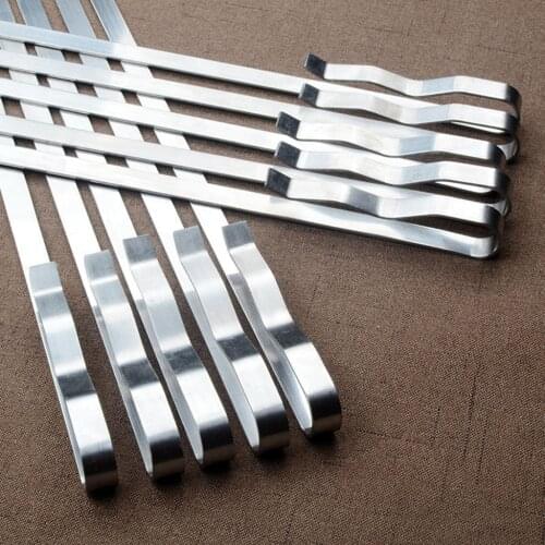 10pcs Stainless Steel Barbecue Skewers Flat Wide Grill Kebab Needle Sticks