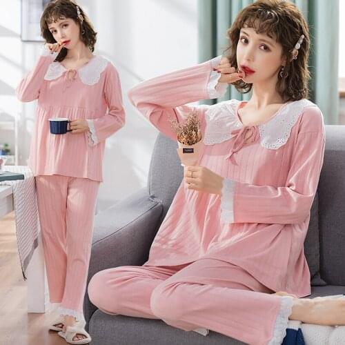100% Cotton Maternity Nursing Sleepwear Sets Sweet Loose Pajamas Suits Clothes for Pregnant Women Pregnancy Sleep Home Wear