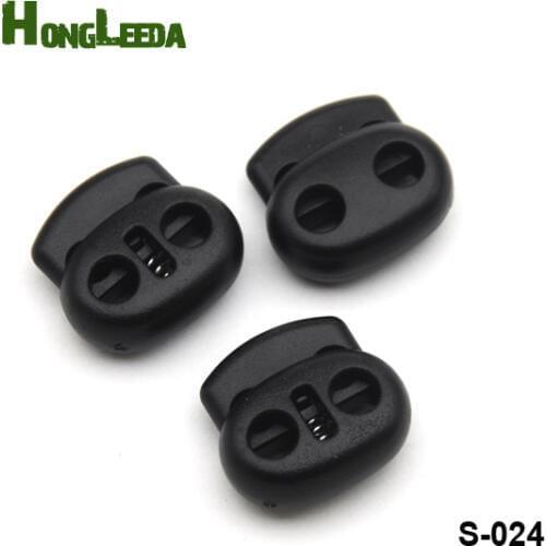 100pcs/lot S-024 black POM plastic ball cord lock toggles plastic 2 hole spring stoppers 4.5mm bungee shock cord free shipping