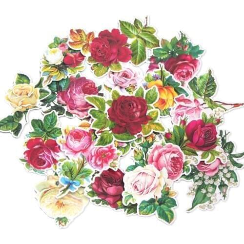19Pcs Vintage Flower Stickers Retro Rose Decorative Stickers In The Notebook Scrapbooking Bullet Journal Stationery Supplies