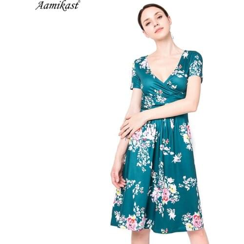 2021 Women Dress Floral Print Sexy V-neck Boho Maxi Party Dress Short Sleeve Elegant Knee-Length Bench Vestido