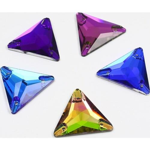 22mm 20pcs Triangle DIY Sewing Crystal Strass Glitter Gems Sew On Stones K5 Glass Beads Flatback Rhinestone For Clothing Shoes