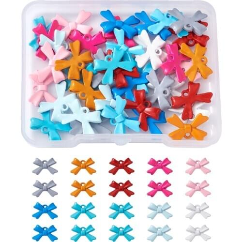 40Pc Spray Painted Enamel Pendants Bowknot Charms Lovely Sweet Bow For DIY Necklace Bracelet Earrings Jewelry Making Accessories
