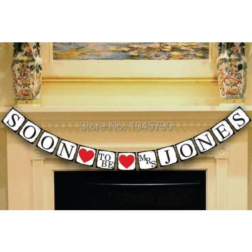 Free Shipping 1 X Black Side Customized SOON BE MRS Wedding Bunting Banner Photo Props Weeding Party Decoration Supplies