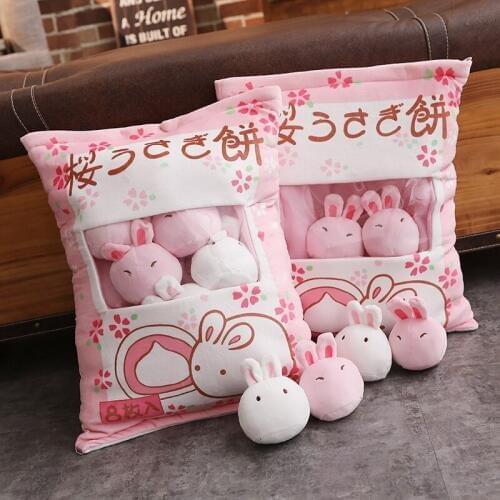 Japanese cherry rabbit huge cherry pillow bunny cake pudding doll creative creative sofa decoration children play throw pillow