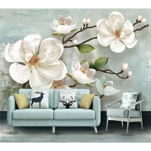 Customized large wallpaper Nordic 3d embossed magnolia murals modern minimalist living room bedroom TV background wall фотообои