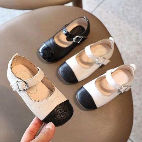 Spring Autumn Girls Shoes Black White Patchwork Leather Shoes Kids Flats Children Mary Janes Shoes Baby Princess Shoe Toddlers