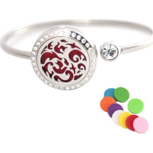 Essential oil diffuser locket bracelet New Arrive 25mm Magnet Crystal Stainless steel Aromatherapy locket Bracelet Bangle