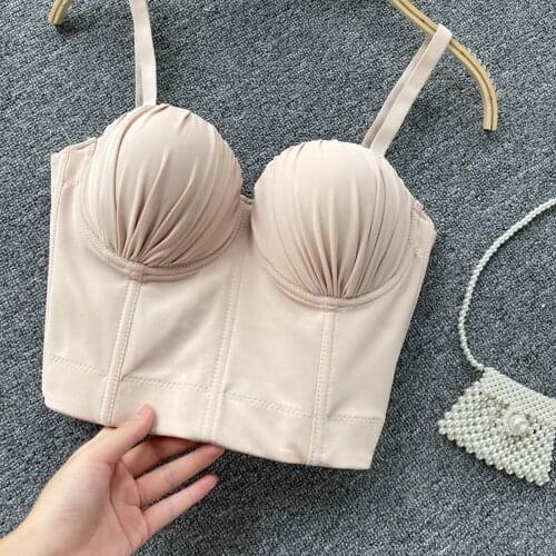 Girls Elegance Stretch Cropped Tank Tops 2021 Spring Summer New Product Female Solid Color Knit Pleated Bras Camisole