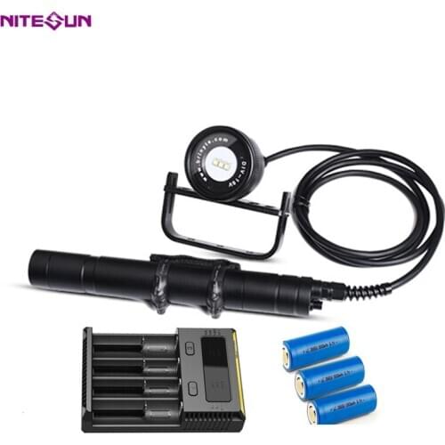 NITESUN DIV10V Diving Video Light 3* CREE XM-L2 U4 LEDs max 3000LM 120°beam angle dive torch 150M waterproof + batteries charger