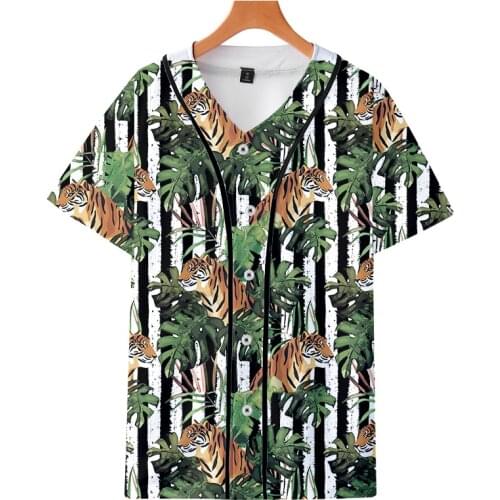 LCFA Custom Baseball Jersey Print Striped Leaf Tiger 3D Button T-shirt Man Hip Hop Gyms Uniforms Shirts Casual Tshirt 4XL Size
