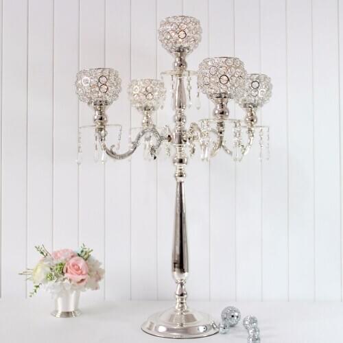 H76cm Crystal Table Centerpiece Bling Silver Wedding Candelabras Party Decoration