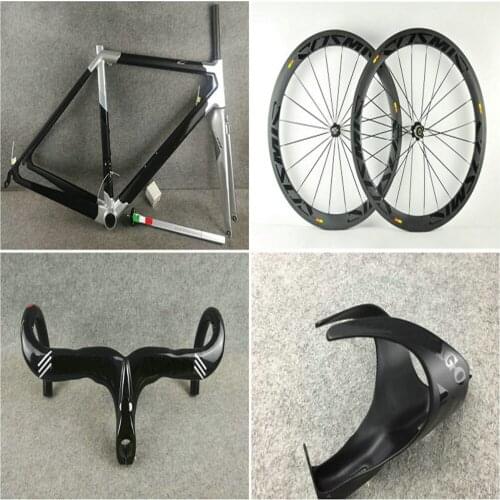 Customize C64 Sliver Carbon Road Bike Frame + 50mm Cosmic Carbon wheelset Road Handlebar Bottle Cages