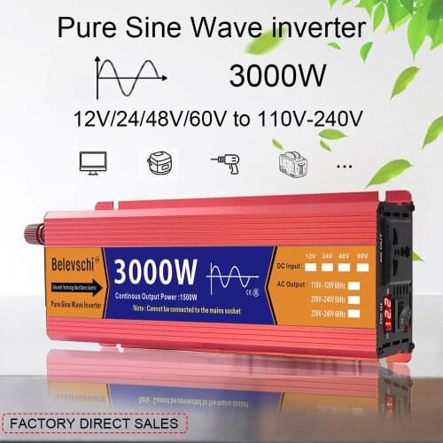 Pure Sine Wave Inverter 12V/24V to AC 110V 220V 1000W/1600W/2200W/3000W Voltage Transformer Power Converter Solar LED Inverter