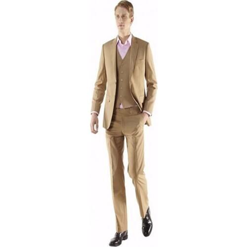 Custom Made Mens Suits Slim Fit Peak Lapel Tuxedos brown yellow Wedding Suits For Men Groomsmen Suits Blazer(Jacket+Pants+Vest)
