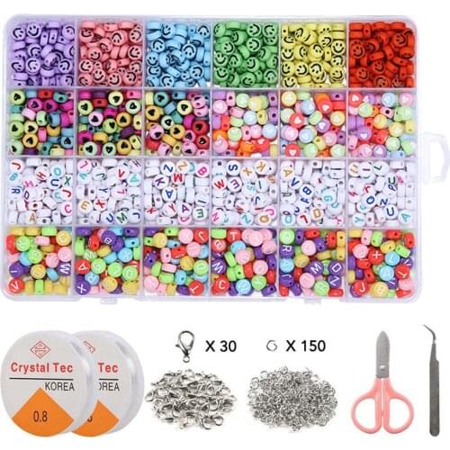 Square Acrylic English Letter Beads Tools Set For DIY Bracelet Jewel Making Accessories Round Plastic Puzzle Alphabet Bead Box