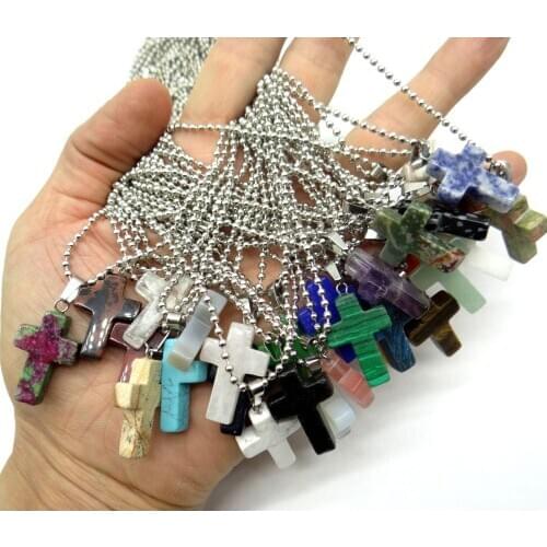 Natural stone Quartz Crystal tiger eye Opal lapis Turquoises Cross pendants for diy Jewelry making Necklaces Accessories A1