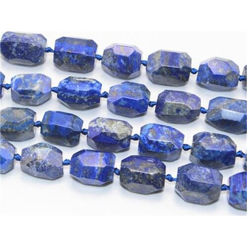Natural Genuine Blue Lapis Lazuli Nugget Hand Cut Faceted Big Beads 15*20mm 15"