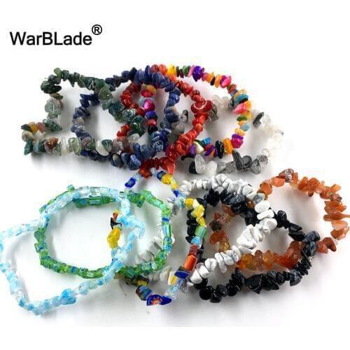 WarBLade 10pcs Natural Gem Stone Bracelet Stretch Chip Beads Nuggets Garnet Crystal Black Onyx Bracelet Bangles For Women