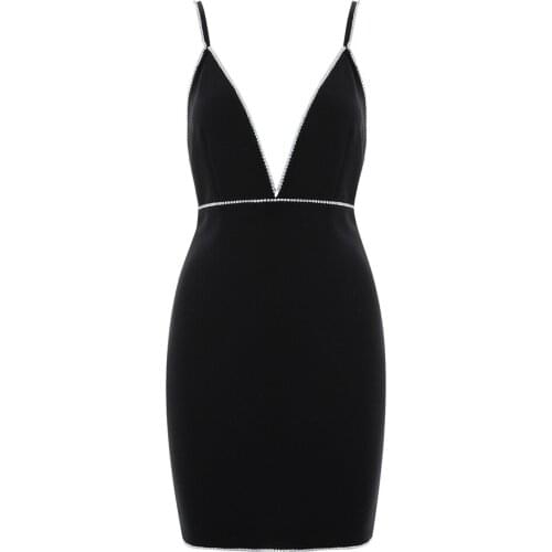 New Women Bandage Dress Black Sexy Bodycon Mini Dress Spaghetti Stap Party Club Celebrity Elegant Clothes