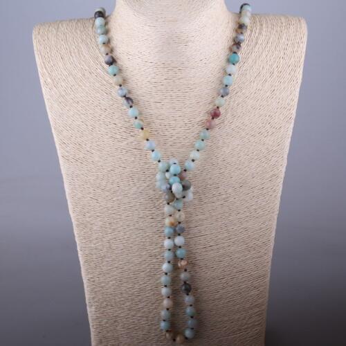 Wholesale Amazonite Stones long Knotted Beads Halsband Semi Precious Stones Necklace