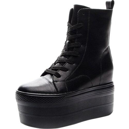 Koznoy Genuine Leather 10cm Super Thick Sole Platform Wedge Hidden Heel Boots Shoes Zipper Winter Boots Ankle Warm Booties 2021