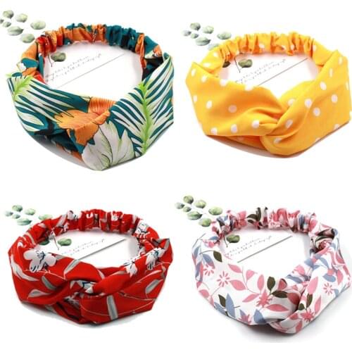 Women Bohe Hair Bands Print Elastic Headbands Vintage Cross Turban Wrap Bandage Bandanas Plaid Knot HairBands Hair Accessories