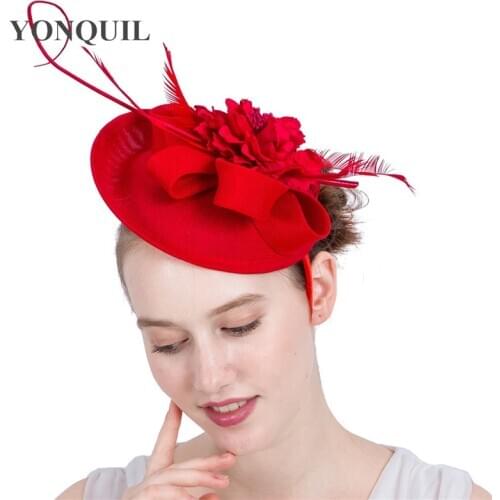 Wedding Millinery Headband Ladies Red Fascinator Hat Silk Flower Hat For Elegant Craft Summer Church Cocktail Hair Accessories