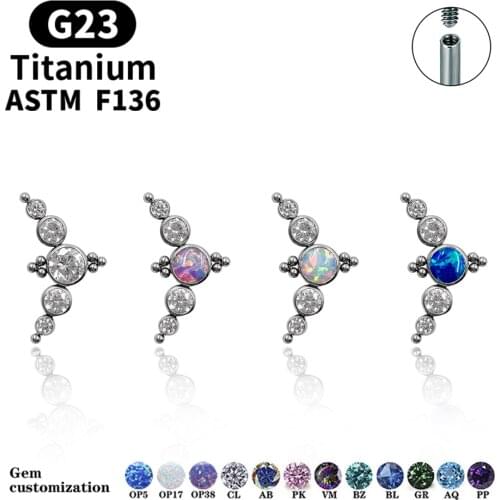 Luxury Thread Opal Gemstone Labret Monroe Lip Stud Ring G23 Titanium Ear Cartilage Tragus Spiral Earrings Pierced Body Jewelry