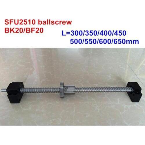 SFU2510 300 350 400 450 500 550 600 650mm ballscrew + BK20/BF20 CNC parts