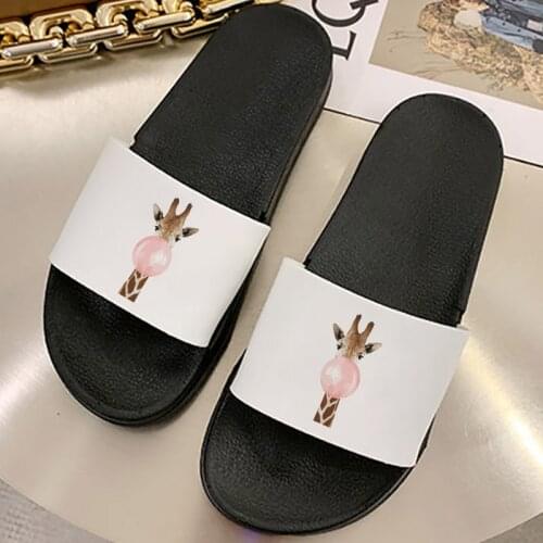 Indoor Outdoor Lady Slides Sandals 2021 New Summer slippers Cute Animals blowing bubbles Cartoon Printed women slippers