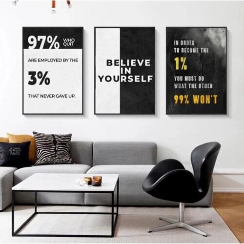 Modern Black and White Motivational Quotes Canvas painting 97% Who Quit 3% That Never Gave Up Poster Wall Art Picture for Office
