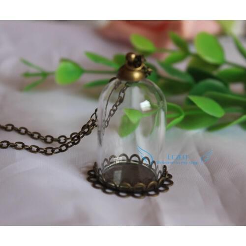 10sets 30x20mm vintage brass bronze glass tube bottle dome pendant set jewelry findings supplie