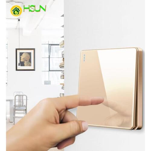 High-grade 1 2 3 4 gang 1 2 way big panel Golden switch socket Type 86 Wall 2.5D Cambered Mirror Toughened glass Computer TV
