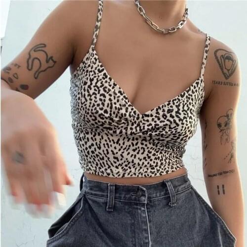 Summer 2021 Womens V-neck Leopard Print Short Gothic Clothes Punk Tube Top Alternative Trendy Sexy Tunic Strapless Top