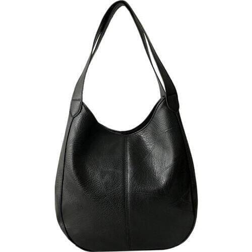 Womens Solid Color Large Capacity Faux Leather Tote Shoulder Hobo Bag