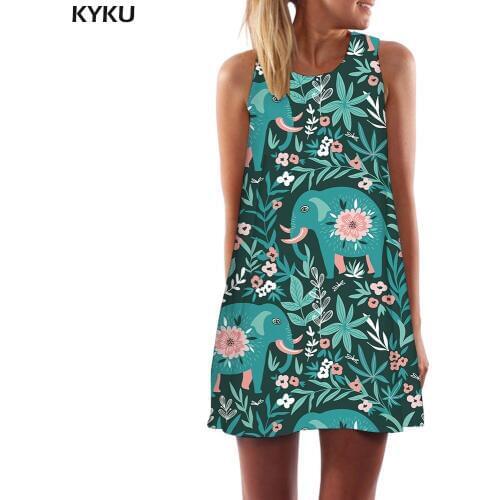 KYKU Brand Elephant Dress Women Animal Office Flower Party Cartoon Ladies Dresses Abstract Sundress Womens Clothing Vintage New
