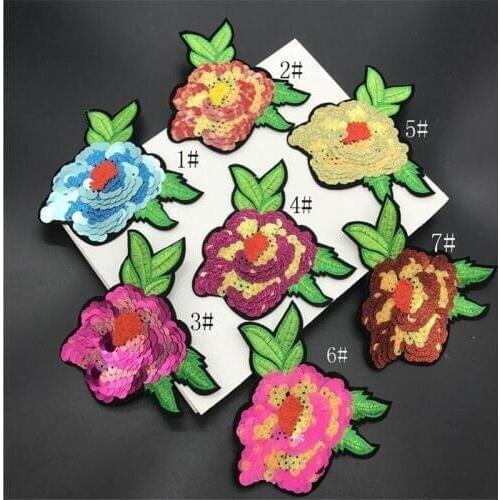 10pcs Sequins Peony Applique Clothing Embroidery Patch Fabric Sticker Iron On Patch Craft Sewing Repair Embroidered