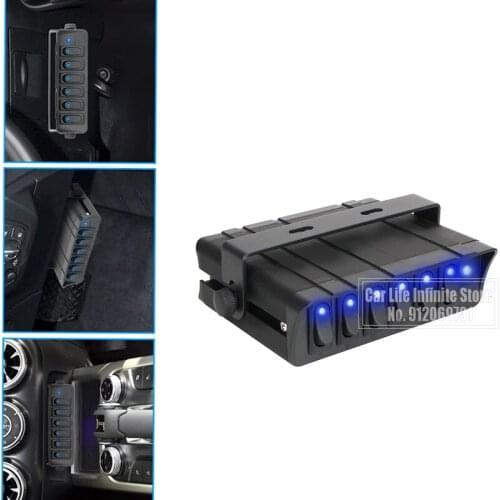 12V 6-Gang Rocker Switch Car Accessories Aluminum Rocker Panel Switches Controller With Bracket LED Light Indicator For Vehicle