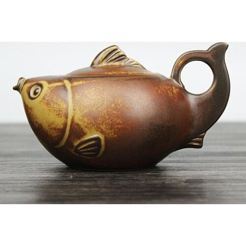200ml Creative Taiwan Retro Pictographic Animal Fish Gourd Teapot Coarse Pottery Ceramic Kung Fu Tea Set Tea Pot Tea Ceremony