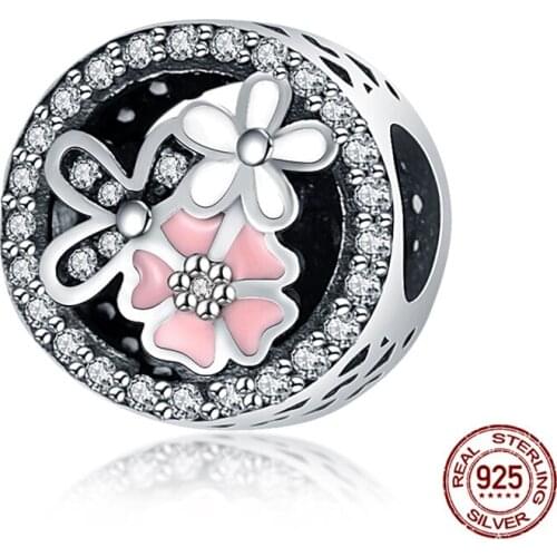 2021 New Round With Brick Flower Pattern Charm 100% 925 Sterling Silver Suitable For 3mm Bracelet Ladies Fine Jewelry Gift