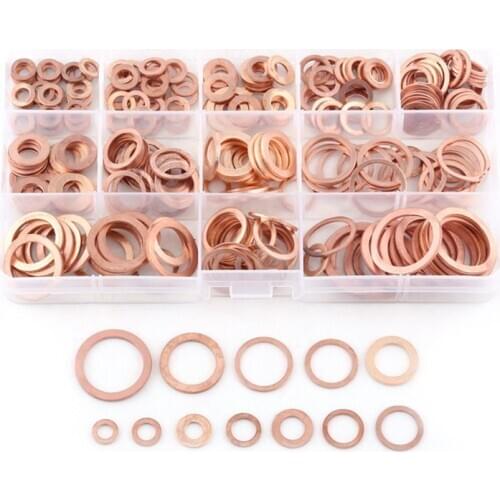 280pcs Professional Assorted Copper Washer Gasket Set Flat Ring Seal Assortment Kit M5-M20 with Box For Hardware Accessories