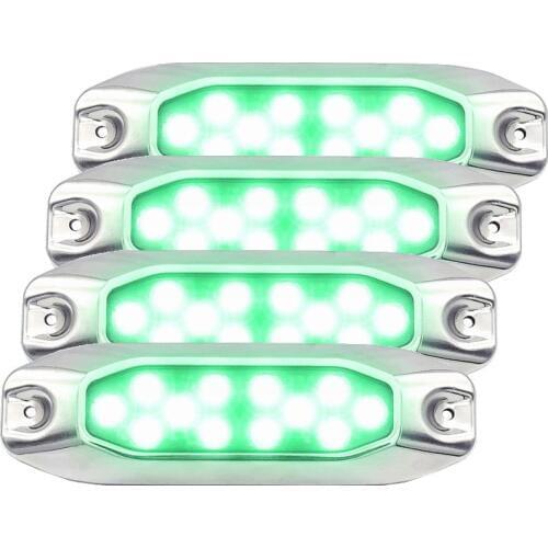 4PCS Pack 10-30VDC Multi-Voltage 7" Surface Mount Green LED Fishing Light Bait Attract Squid Lamp
