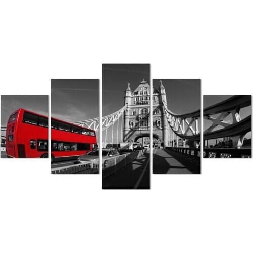 5 Panel Black White Style New Year Gift Diamond Painting Bridge red bus Scenery DIY 5D Full Diamond Embroidery Diamond Mosaic