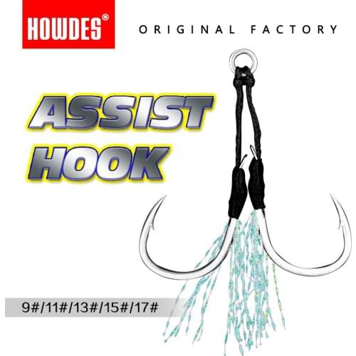 Howdes 5/pcs Metal Jig Assist Hook With PE Line Feather Solid Ring Jigging Spoon Saltwater Fishhook for 5-80g Lure Pesca