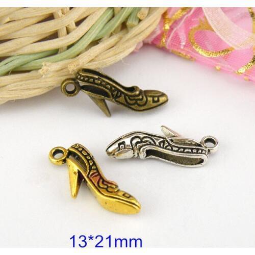60 Pcs High-heeled shoes Metal Charms For DIY Making 13*21mm , 3 colors available
