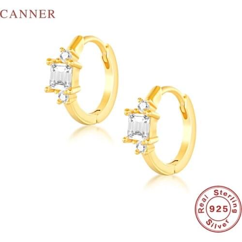 CANNER Ins Style Square Stone Personality Earrings For Women S925 Sterling Silver Earrings Hoops Korean Fine Jewelry Pendientes