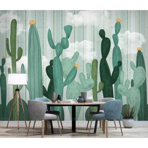 Bacal Personal silk material 3d wallpaper tropical rainforest plant cactus flowers Modern home interior decor wallpaper murl